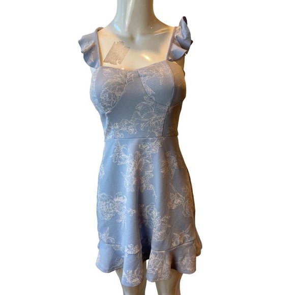 Material Girl Womens Floral Mini Dress Built-in Bra Backless Blue White SZ Small - Picture 4 of 9